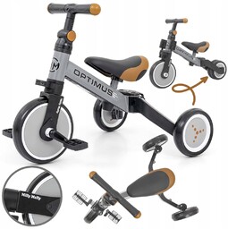 Rowerek trójkołowy pedały biegowy 3w1 Optimus Szary Milly