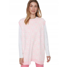TRENDYOL RÓŻOWY SWETER BEZ RĘKAWÓW W SERDUSZKA OVERSIZE