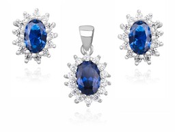 Delikatny rodowany srebrny komplet markizy szafir cyrkonie srebro