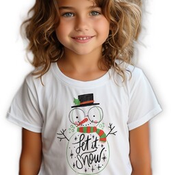 KOSZULKA DZIECIĘCA BIAŁA Prezent Świąteczny BAŁWAN LET IT
