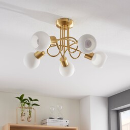 Lampy sufitowe Lindby, Elaina, ściemnialny, złoty mosiężny, salon,
