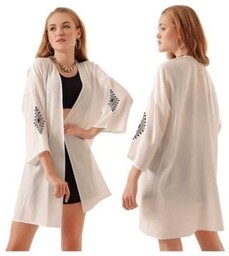 Haftowane kimono - Białe - Damskie - Rozmiar