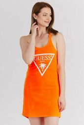 GUESS Pomarańczowa neonowa sukienka z trójkątnym logo, Wybierz