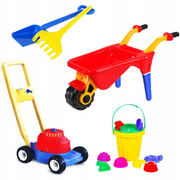 Taczka Dla Dzieci Kosiarka Grabki Foremki Zestaw