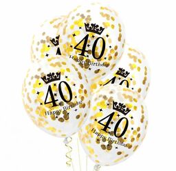 Balony przezroczyste ze złotym konfetti na czterdziestkę -