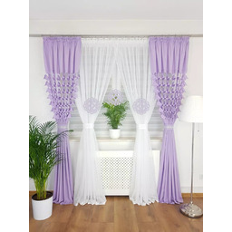 Komplet Dekoracyjny Zasłonki Woal Fioletowa Firana Do Salonu