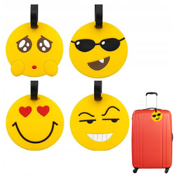 ZESTAW 4x ETYKIETY BAGAŻOWE ZAWIESZKI DO WALIZEK EMOJI