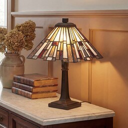QUOIZEL Lampa stołowa Inglenook, brązowy / mosiężny, salon