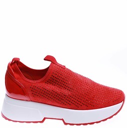 Czerwone wsuwane trampki sneakersy na koturnie