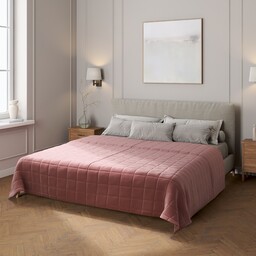 Narzuta pikowana w kratę, jasna śliwka - welwet,