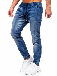 Granatowe spodnie jeansowe joggery męskie Denley MP0115BS