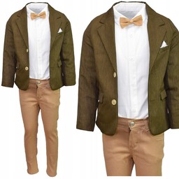 Garnitur Chłopięcy Zielona Marynarka Beżowe Spodnie Koszula 5-6Y