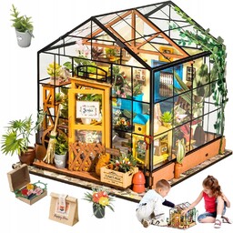 Miniaturowy domek Kolorowa szklarnia Kwiaty Słońce Model 3D