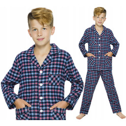 Flanelowa Rozpinana Chłopięca Piżama W Kratkę 158