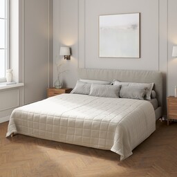 Narzuta pikowana w kratę, jasno szary welwet, Ingrid