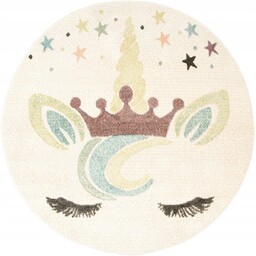 Dywan Okrągły Dziewczęcy Z Jednorożcem Koroną Kropki Gwiazdki