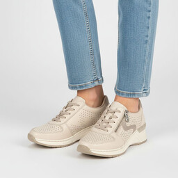 Rieker Sneakersy damskie, cholewka perforowana sznurowanie zamek