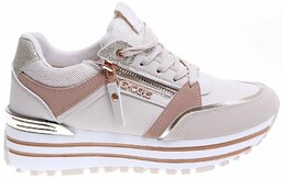 Sznurowane beżowe trampki sneakersy na koturnie i platformie