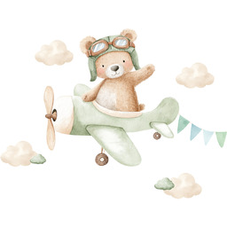 Naklejka miś teddy podróżnik - lot nad chmurami