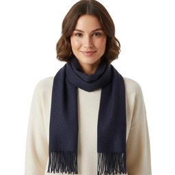 Szalik damski Ma.Al.Bi kaszmirowy granatowy z frędzlami