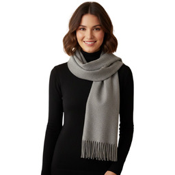 Szalik damski Ma.Al.Bi kaszmirowy szary z frędzlami