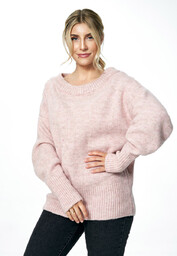 Sweter damski z dekoltem w łódkę rózowy M882