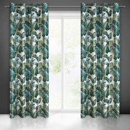 Eurofirany Zasłona 140x250 Davos biała zielona liście monstery