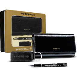 Elegancki zestaw damski portfel skórzany brelok długopis Peterson