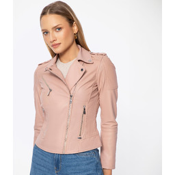 Damska ramoneska ze skóry owczej różowa