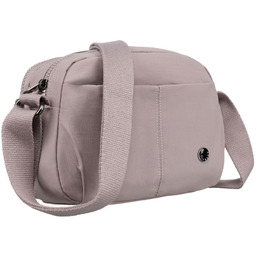 Dwukomorowa torebka damska we wrzosowym kolorze zawieszona