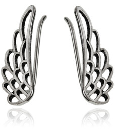 Eleganckie srebrne kolczyki nausznice skrzydła anioła angel wings