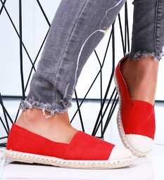 Wsuwane czerwone balerinki espadryle