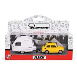 Zestaw Fiat 126p żółty + przyczepa Kemping Niewiadów