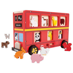 Czerwony Autobus sorter ze zwierzętami, BJ692-Bigjigs, drewniane sortery