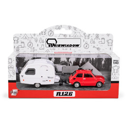 Zestaw Fiat 126p czerwony + przyczepa kempingowa Niewiadów