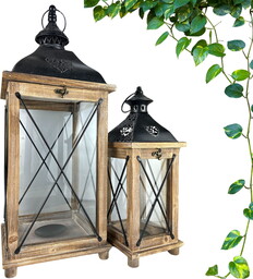 Lampion latarnia drewniana komplet 2 szt brąz 58/39cm