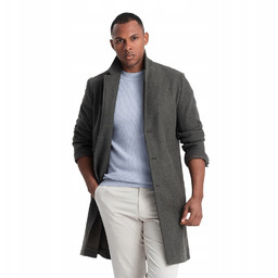 Męski lekki płaszcz jednorzędowy grafitowy-khaki V6 OM-COWC-0104 XXL