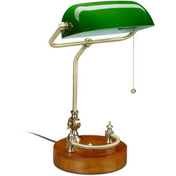 Relaxdays Lampa bankierska z wyłącznikiem pociągowym, odchylanym szklanym