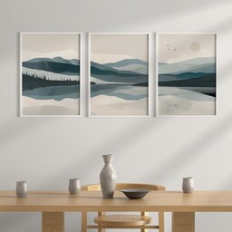Pakamera Plakaty zestaw/tryptyk natura, góry, jeziora, stylowe, minimalistyczne.