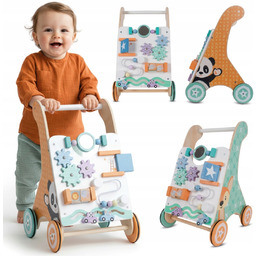 Chodzik drewniany Pchacz dla dziecka 2w1 tablica manipulacyjna