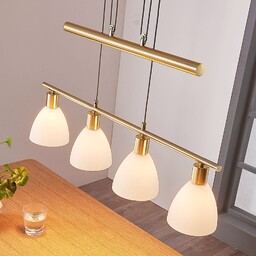 Lampa Wisząca Lindby, Simeon, ściemnialny, złoty mosiężny, salon,