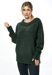 Sweter damski z dekoltem w łódkę oliwkowy M882