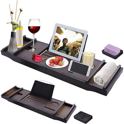 Bambusowa półka na wannę, wysuwana, 73-110 cm, wielofunkcyjna