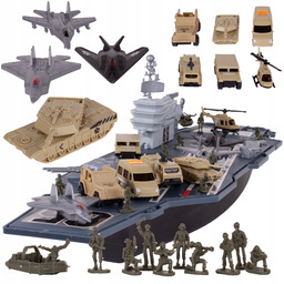 Ogromny Lotniskowiec Łódź Pojazdy Wojskowe Helikopter Żołnierze Wojsko