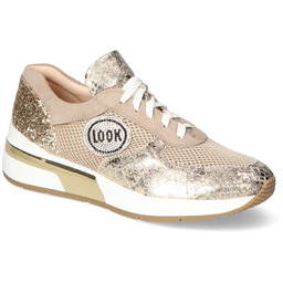 Sneakersy Damiss DS-359 Złote Żmija+Beż zamsz