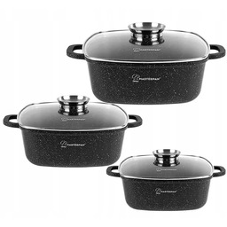 Zestaw Garnków Marmurowych Kwadratowych 6 el. 20/24/28 cm