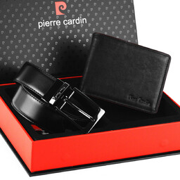 Pierre Cardin zestaw męski skóra naturalna portfel pasek