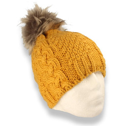 Czapka damska zimowa z pomponem polska produkcja musztardowa