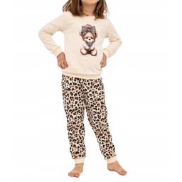 Piżama Dziewczęca 100% Bawełna Wzór Panterka Roz 122/128