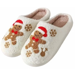 Świąteczne Ciepłe Pluszowe Kapcie Baranek Ludzik z Piernika